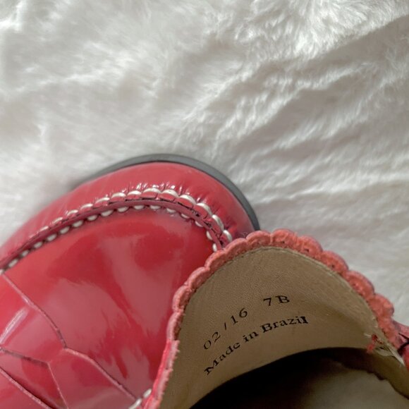 Jack Rogers Quinn Red Patent Leather Penny Loafers Size 7 Scallop Trim - Picture 6 of 15